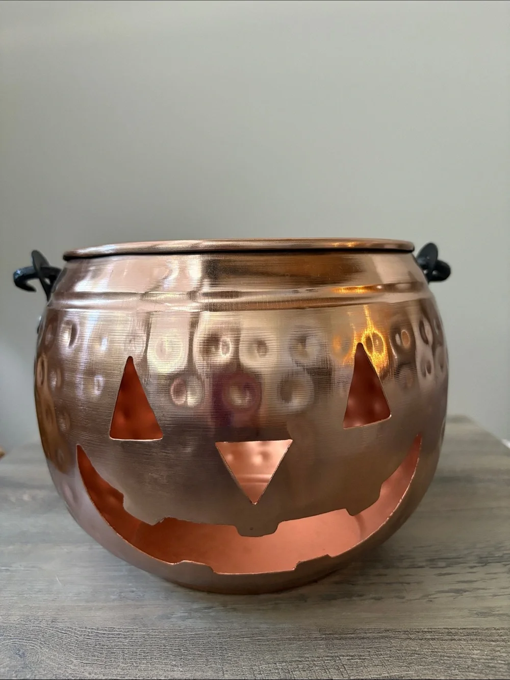 Copper Hammered Jack-O'-Lantern Cauldron Bowl